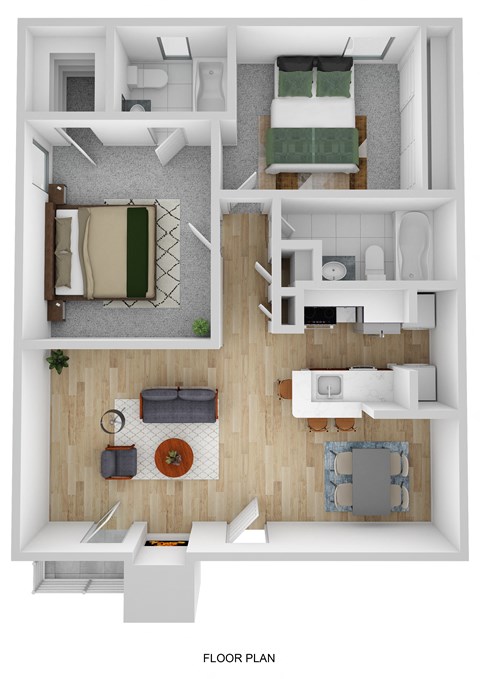 Floor plan for 2 beds, 2 baths, 865 sqft